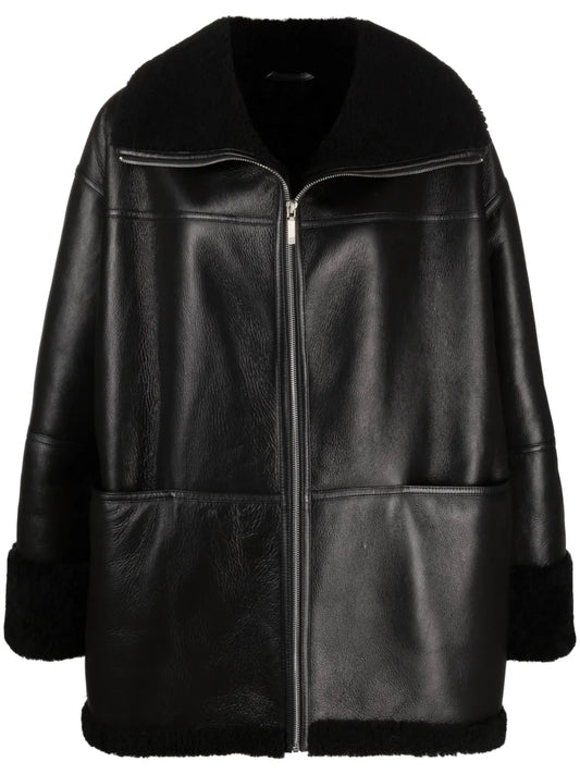 Shearling-Trim Leather Jacket
