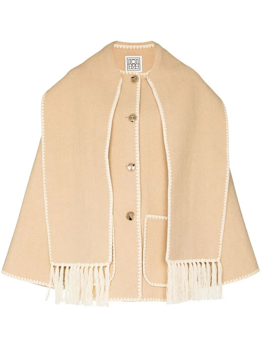 Embroidered Scarf Button-Front Jacket