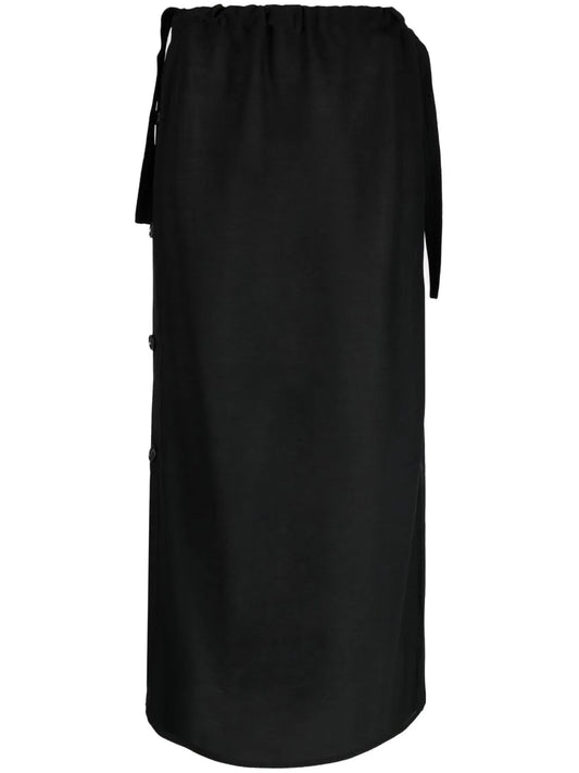 Side-Button Drawstring Midi Skirt