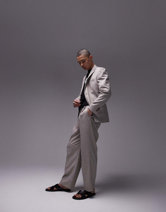 Wide Leg Linen Blend Suit Trouser