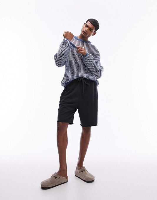 Oversized Acid Wash Open Knit Jumper