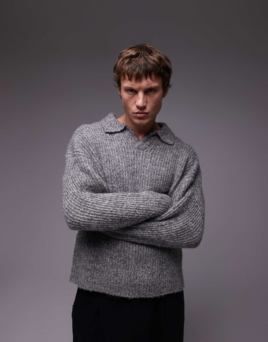 Relaxed Open Collar Jumper