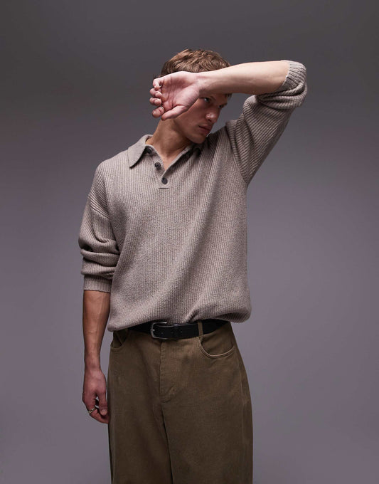 Relaxed Fit Compact Knit Polo Jumper