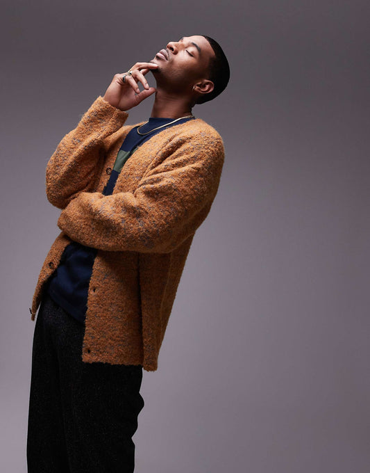 Relaxed Fit Boucle Pattern Cardigan