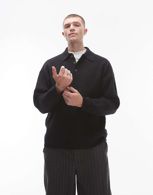 Relaxed Fit Compact Knit Polo Jumper