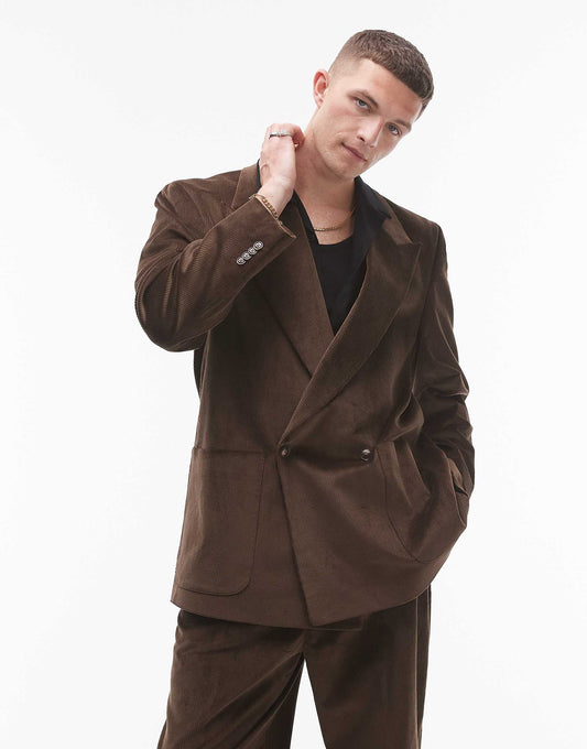 Oversized Double Breasted Cord Suit Jacket