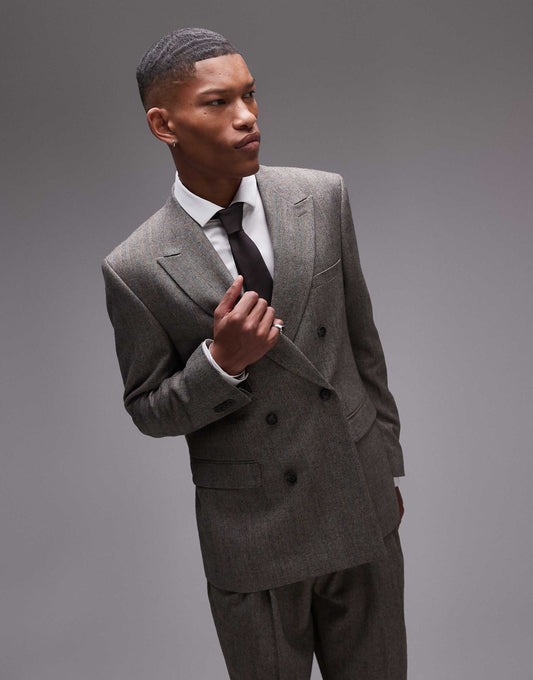 Premiumn Relaxed Wool Mix Striped Herringbone Jacket