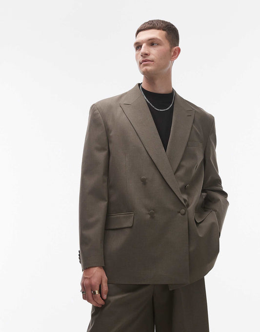 Relaxed Deconstructed Double Breasted Suit Jacket