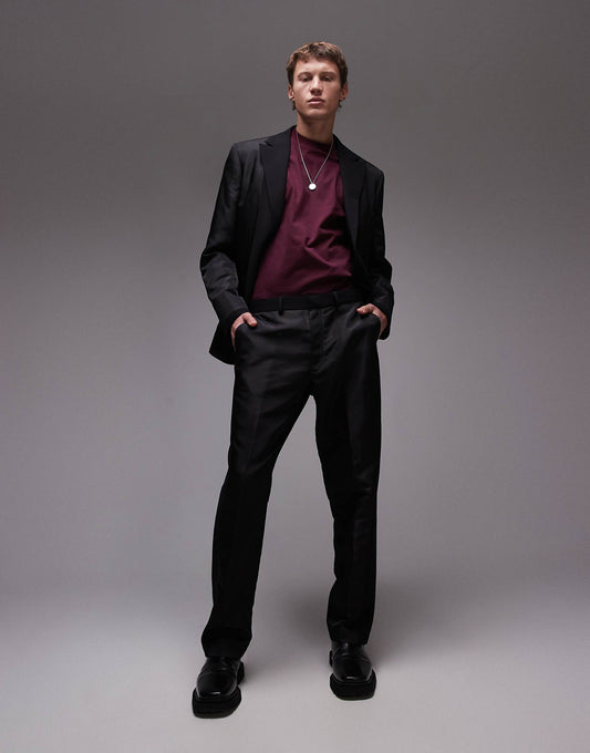 Straight Mixed Fabric Suit Trouser