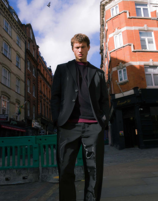 Relaxed Mixed Fabric Suit Jacket