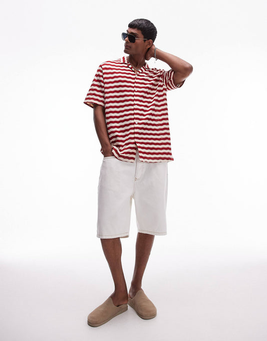 Short Sleeve Stripe Crochet Holiday Shirt