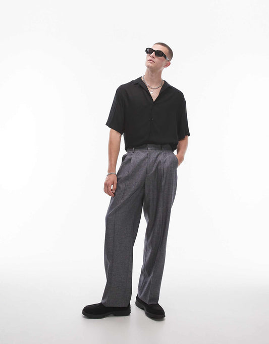 Wide Leg Cross Hatch Suit Trouser