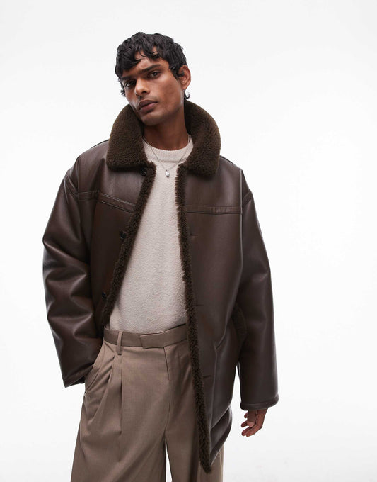 Faux Shearling Jacket With Shearling Collar