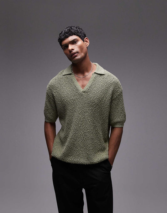Knitted Cotton Revere Polo