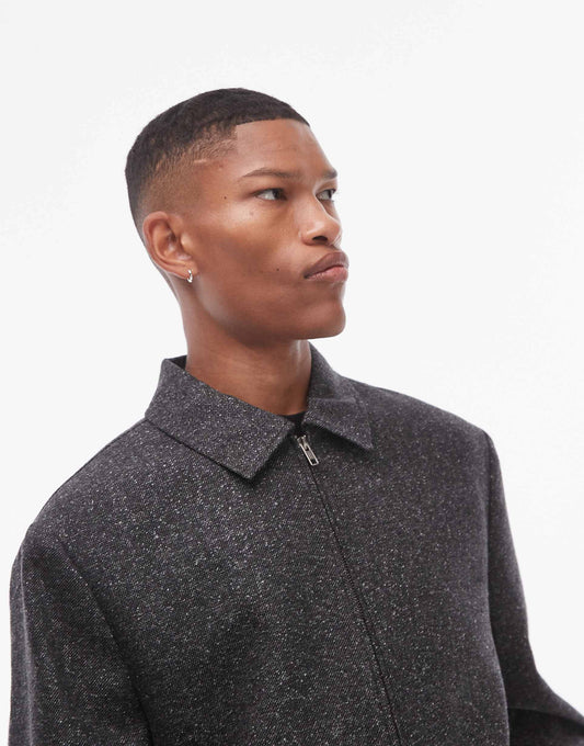 Premium Harrington Wool Mix Salt And Pepper Suit Jacket