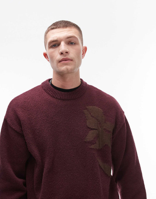 Oversized Jumper With Floral Jacquard