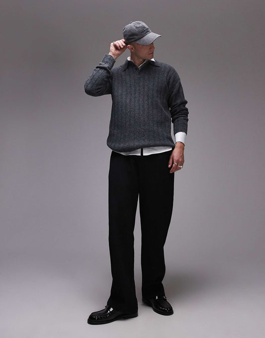 Relaxed Fit Rib Polo Jumper