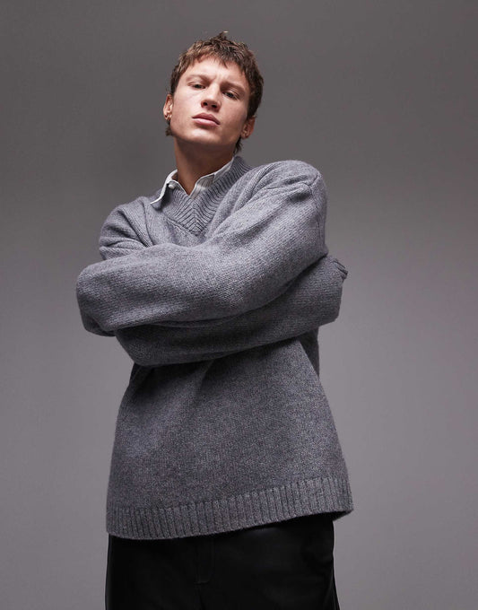 Premium Relaxed Lambswool V Neck Jumper