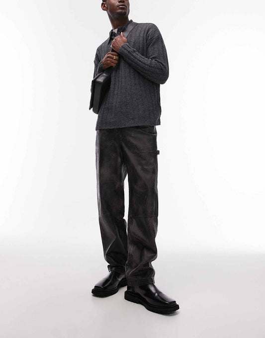 Premium Straight Distressed Leather Trousers
