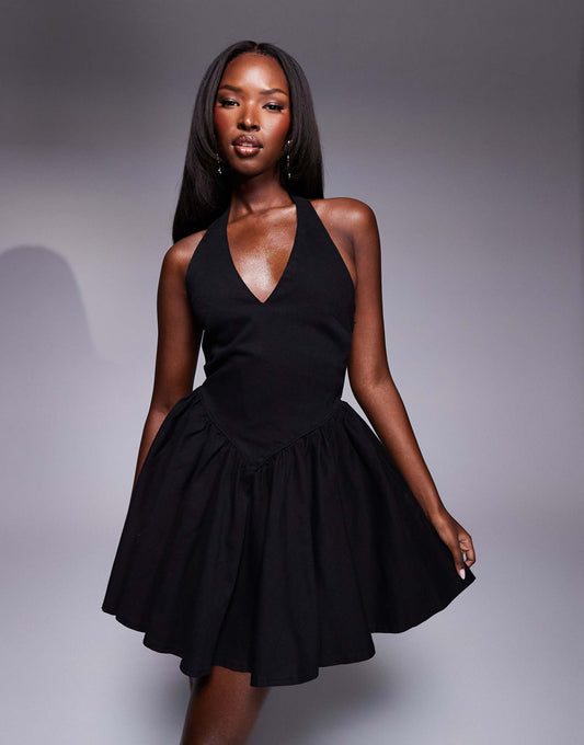 Denim Halter Neck Mini Dress