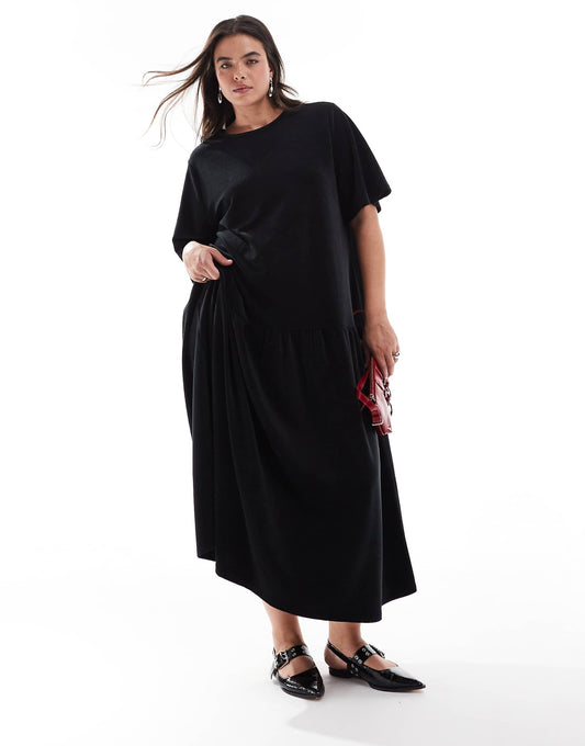 Curve Tie Back Chunky Cord Flare Hem Midi Dress