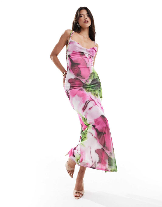 Cowl Neck Maxi Dress With Cross Back Detail