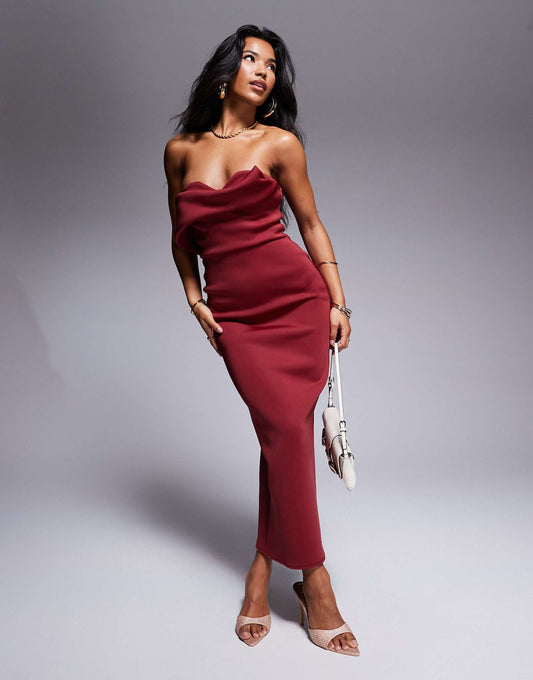 Scuba Structured Bust Detail Midi Dress