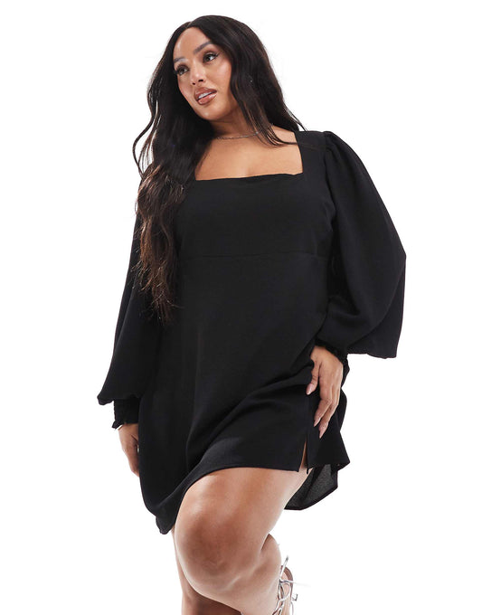 Curve Long Sleeve Tie Back Mini Dress