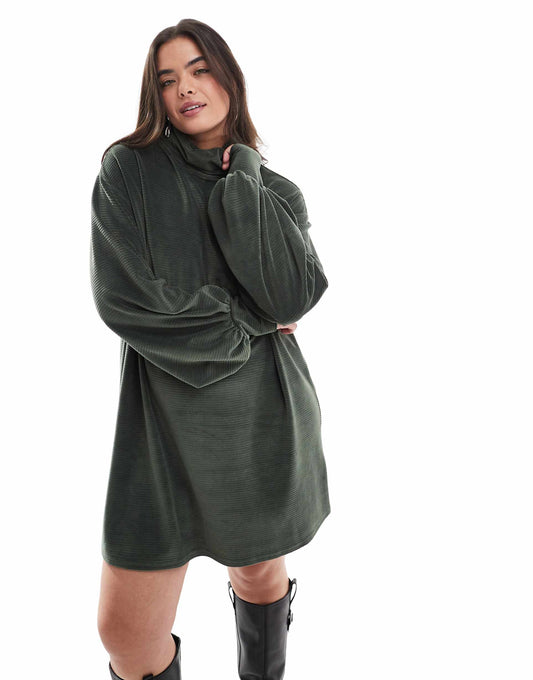 Curve Chunky Cord Roll Neck Slouchy Mini Dress