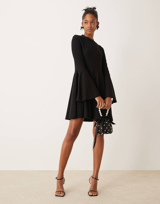 Flared Sleeve Skater Mini Dress
