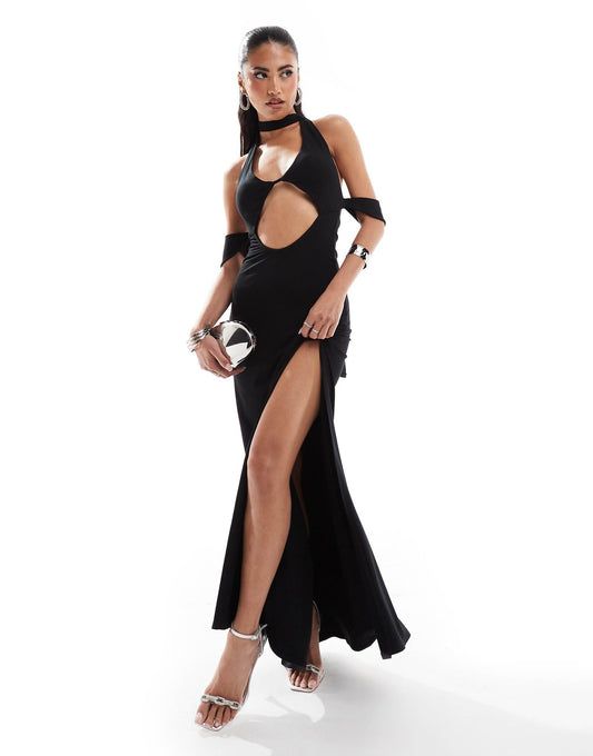 Off Shoulder With Cut Outs Maxi Dress