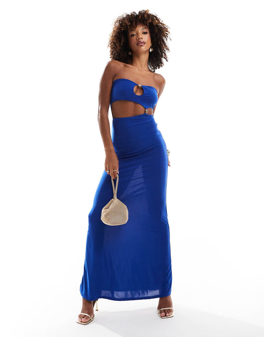 Bandeau With Gold Bead Trim Maxi Dress