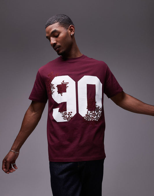 Premium Oversized Fit T-Shirt With 90 Floral Print And Embroidery