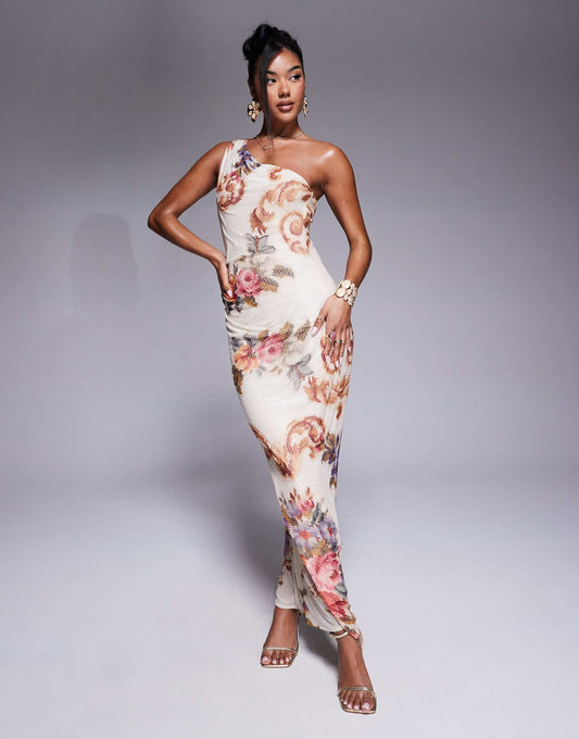 Hotfix Embellished One Shoulder Midi Dress