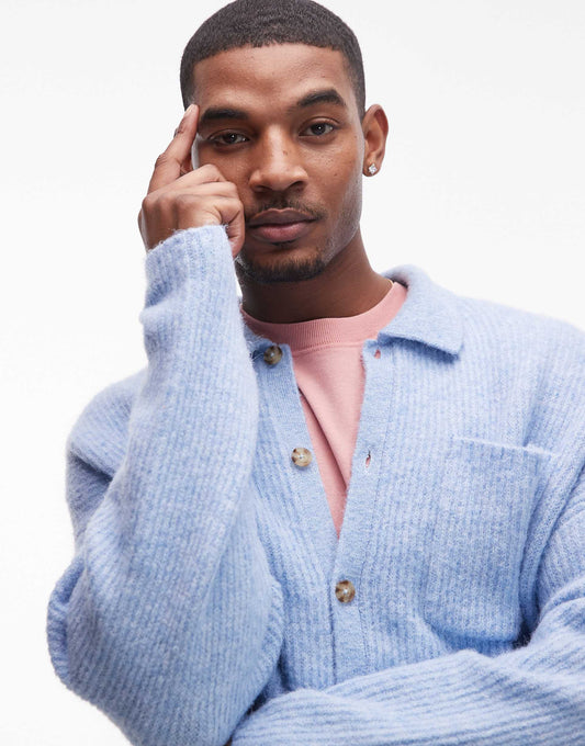 Relaxed Fit Brushed Collared Cardigan