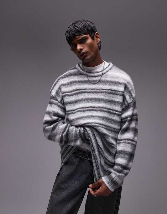 Relaxed Fit Fluffy Stripe Jumper