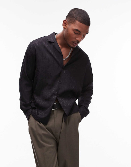 Long Sleeve Relaxed Revere Jacquard Shirt