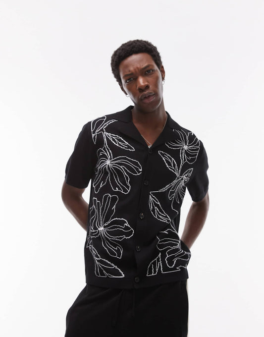 Front Placement Embroidered Knitted Shirt