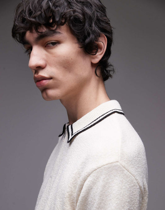 Knitted Towelling Polo With Tipping