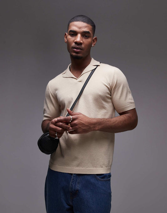 Short Sleeve Knitted Open Revere Shirt