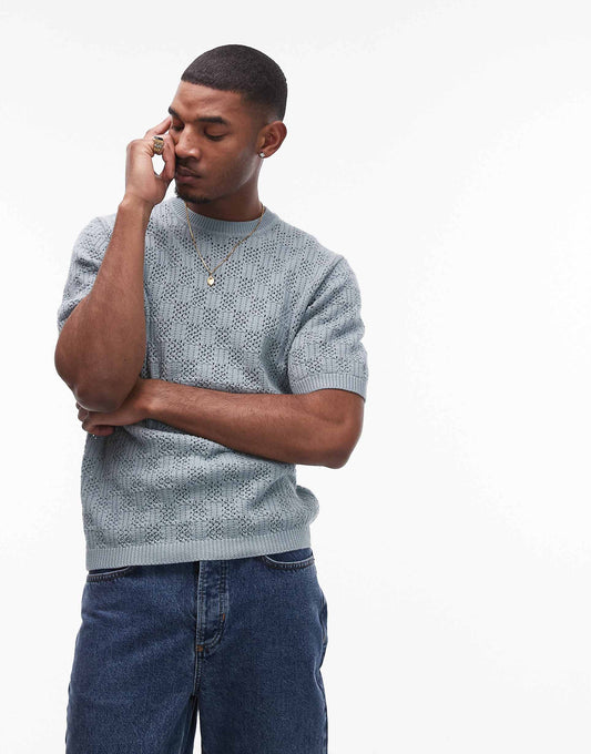 Knitted Check Crochet T Shirt