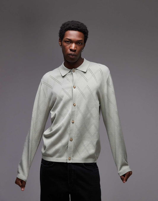 Long Sleeve Knitted Pattern Crochet Shirt