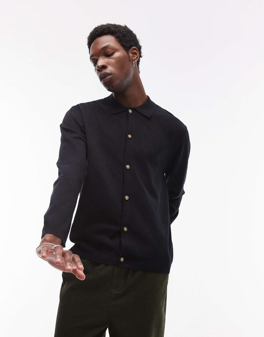 Long Sleeve Knitted Pattern Crochet Shirt
