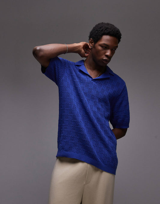 Knitted Check Crochet Polo