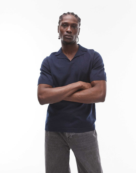 Short Sleeve Knitted Open Revere Shirt