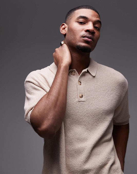 Knitted Button Through Boucle Shirt