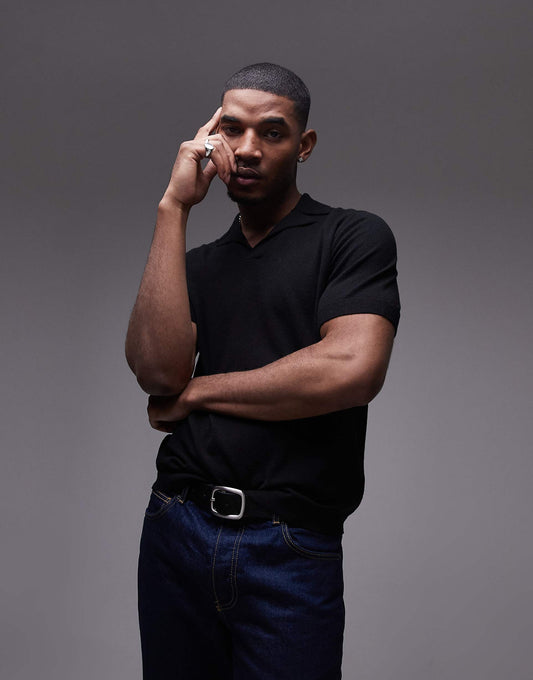 Short Sleeve Knitted Open Revere Shirt