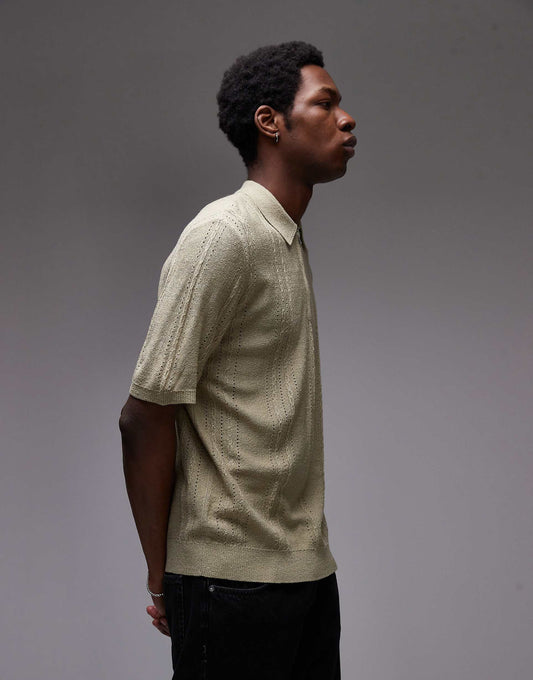 Knitted Short Sleeve1/4 Zip Textured Polo Shirt