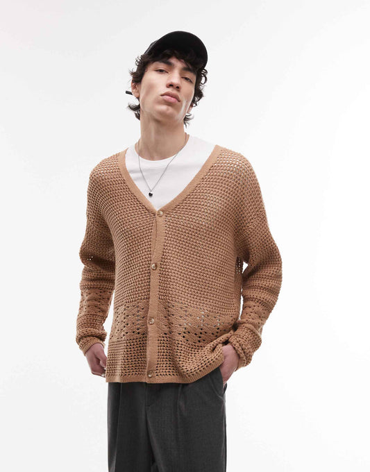 Knitted Crochet Cardigan With Panel Detail