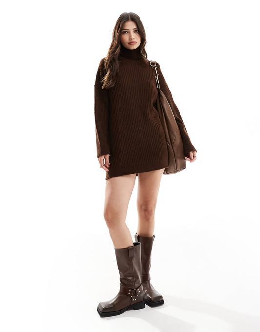 High Neck Knitted Mini Dress